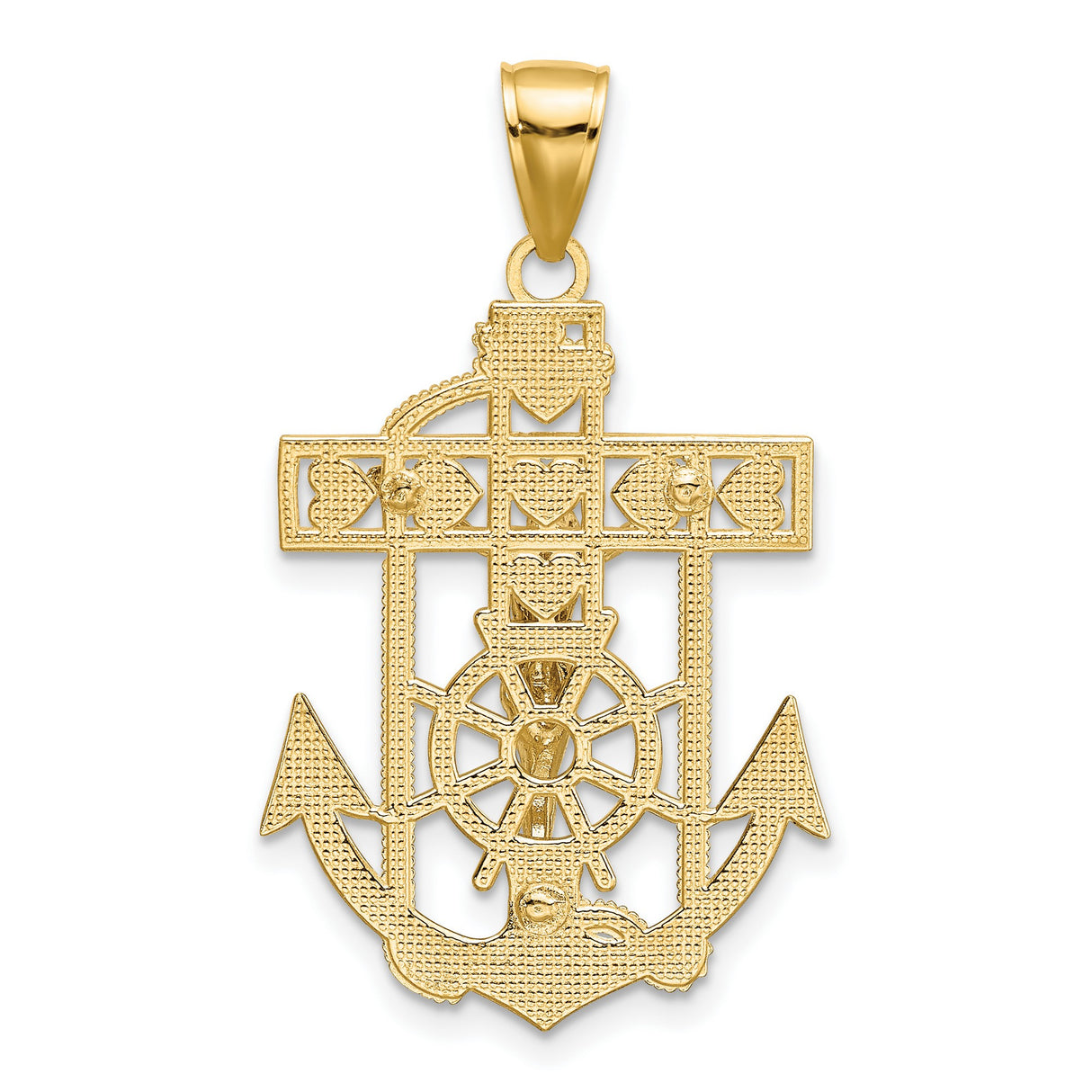 Mariners Crucifix Charm Pendant in Real 14k Multi-Tone Gold