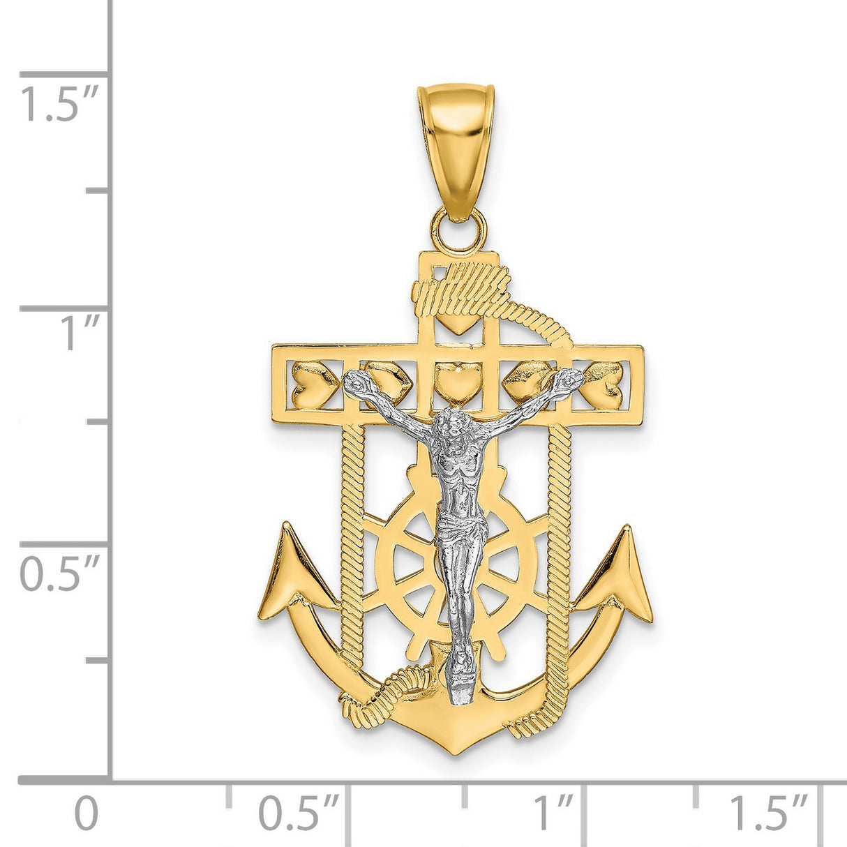 Mariners Crucifix Charm Pendant in Real 14k Multi-Tone Gold