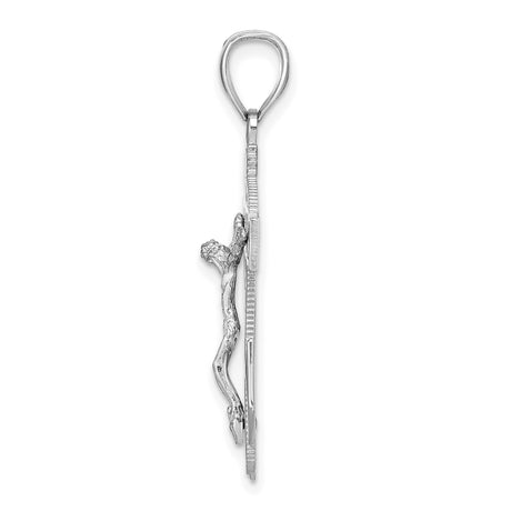 14k White Gold Crucifix Anchor Cross Pendant with Rope Detail, Nautical Christian Charm