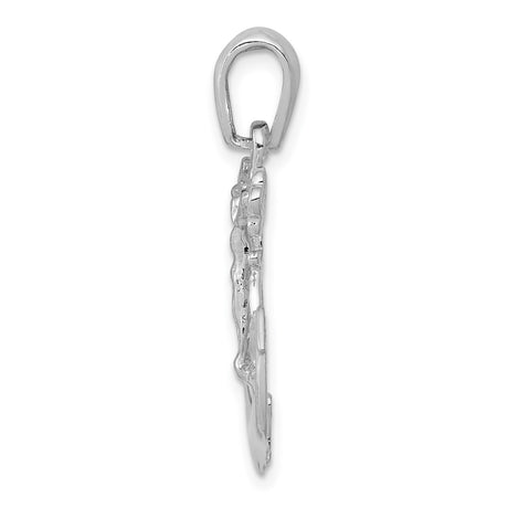 14k White Gold Anchor Cross Pendant, Nautical Religious Charm for Men and Women