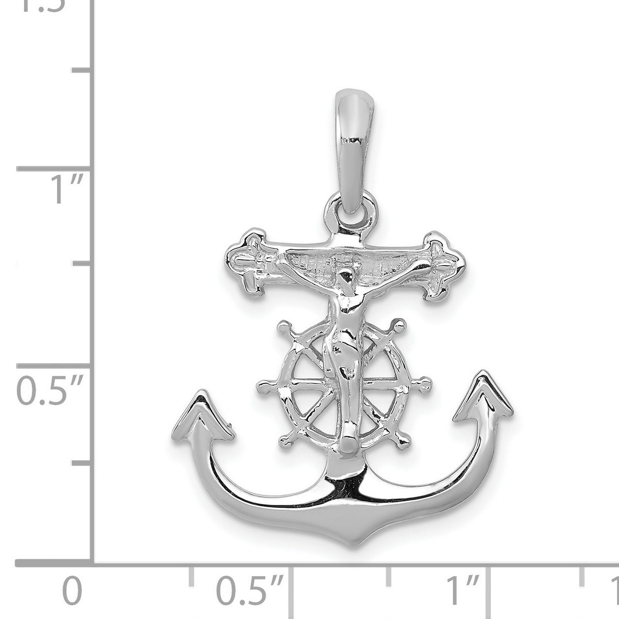 Mariners Crucifix Charm Pendant in Real 14k White Gold