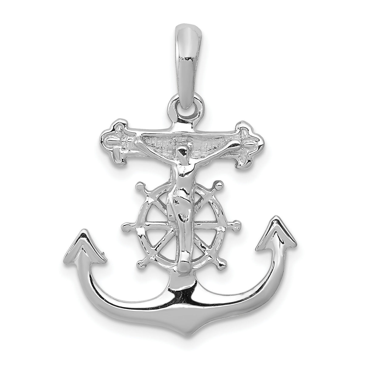 Mariners Crucifix Charm Pendant in Real 14k White Gold