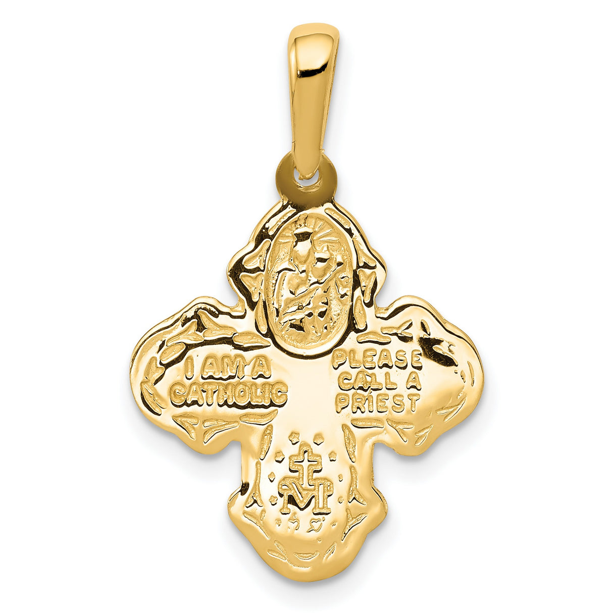 Four Way Budded Cross Cruciform Charm Pendant in Real 14k Yellow Gold