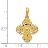 Four Way Budded Cross Cruciform Charm Pendant in Real 14k Yellow Gold