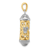 Mezuzah And Shin With Accented Top Cap Charm Pendant in Real 14k Multi-Tone Gold