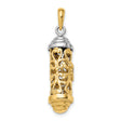 Mezuzah And Shin With Accented Top Cap Charm Pendant in Real 14k Multi-Tone Gold