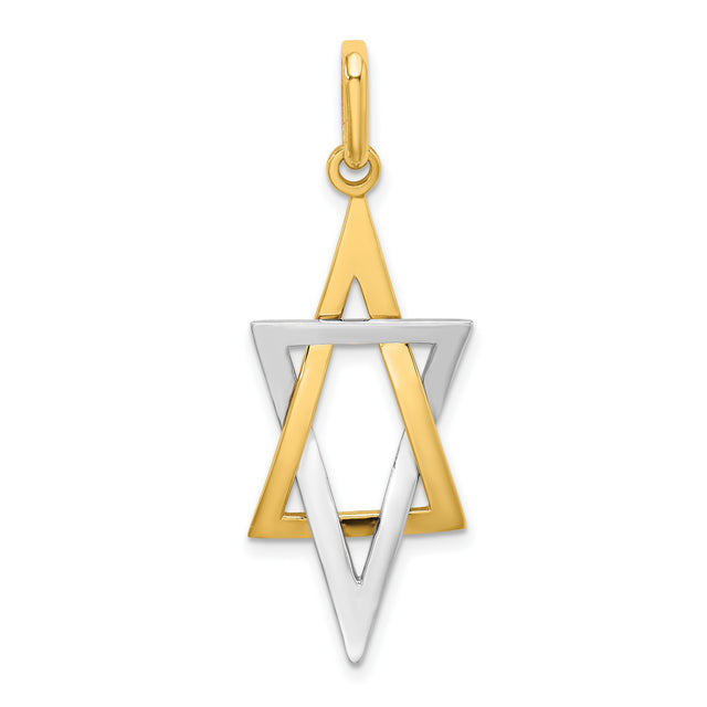 Elongated Jewish Star Of David Charm Pendant in Real 14k Multi-Tone Gold