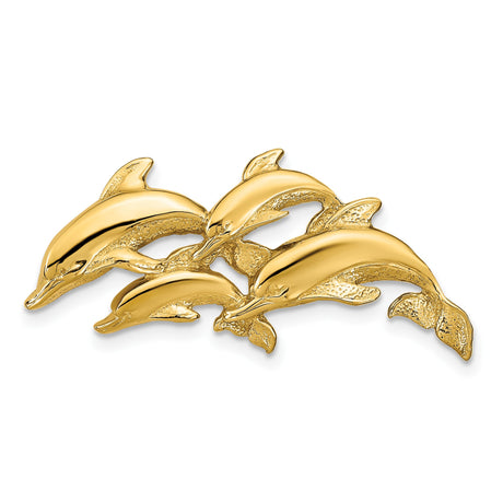 14k Yellow Gold Dolphin Brooch with Five Dolphins, Ocean Theme Animal Jewelry for Women