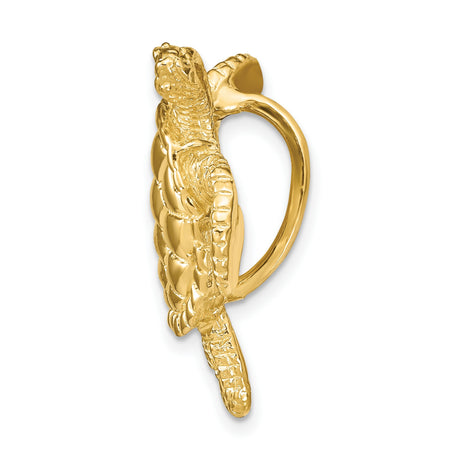14k Yellow Gold Sea Turtle Pendant with Textured Shell and Flipper Detail