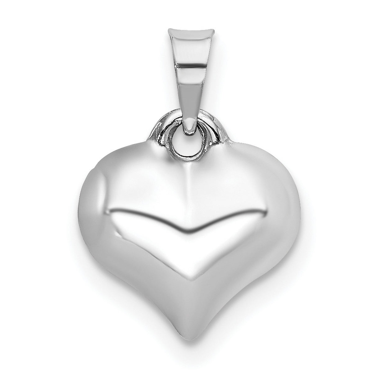 14k White Gold Heart Pendant, Polished Puffed Charm Design for Women