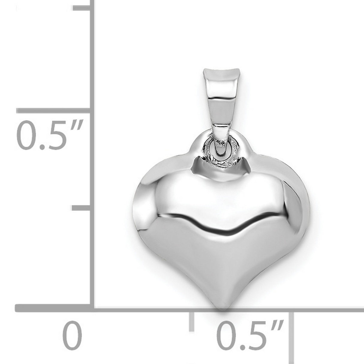 14k White Gold Heart Pendant, Polished Puffed Charm Design for Women