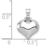 14k White Gold Heart Pendant, Polished Puffed Charm Design for Women