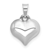 14k White Gold Heart Pendant, Polished Puffed Charm Design for Women