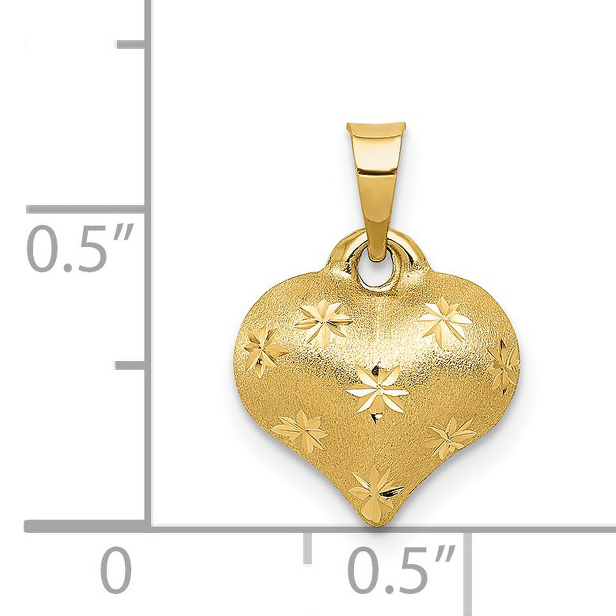 14k Yellow Gold Heart Pendant with Textured Finish and Starburst Engraving