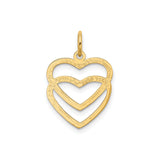 14k Yellow Gold Double Open Heart Pendant, Minimalist Romantic Jewelry for Women