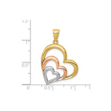 14k Two-Tone Gold Heart Pendant with Interlocking Rose, Yellow, and White Gold Hearts