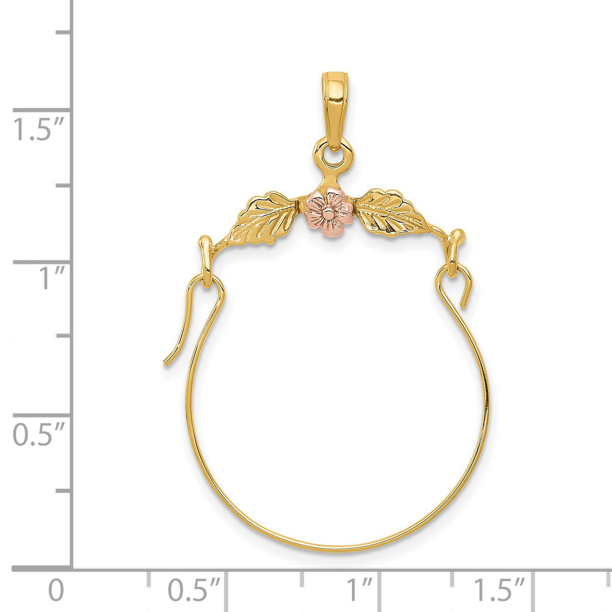 14k Two-Tone Gold Pendant with Yellow Gold Leaves and Rose Gold Flower, Nature-Inspired Floral Design