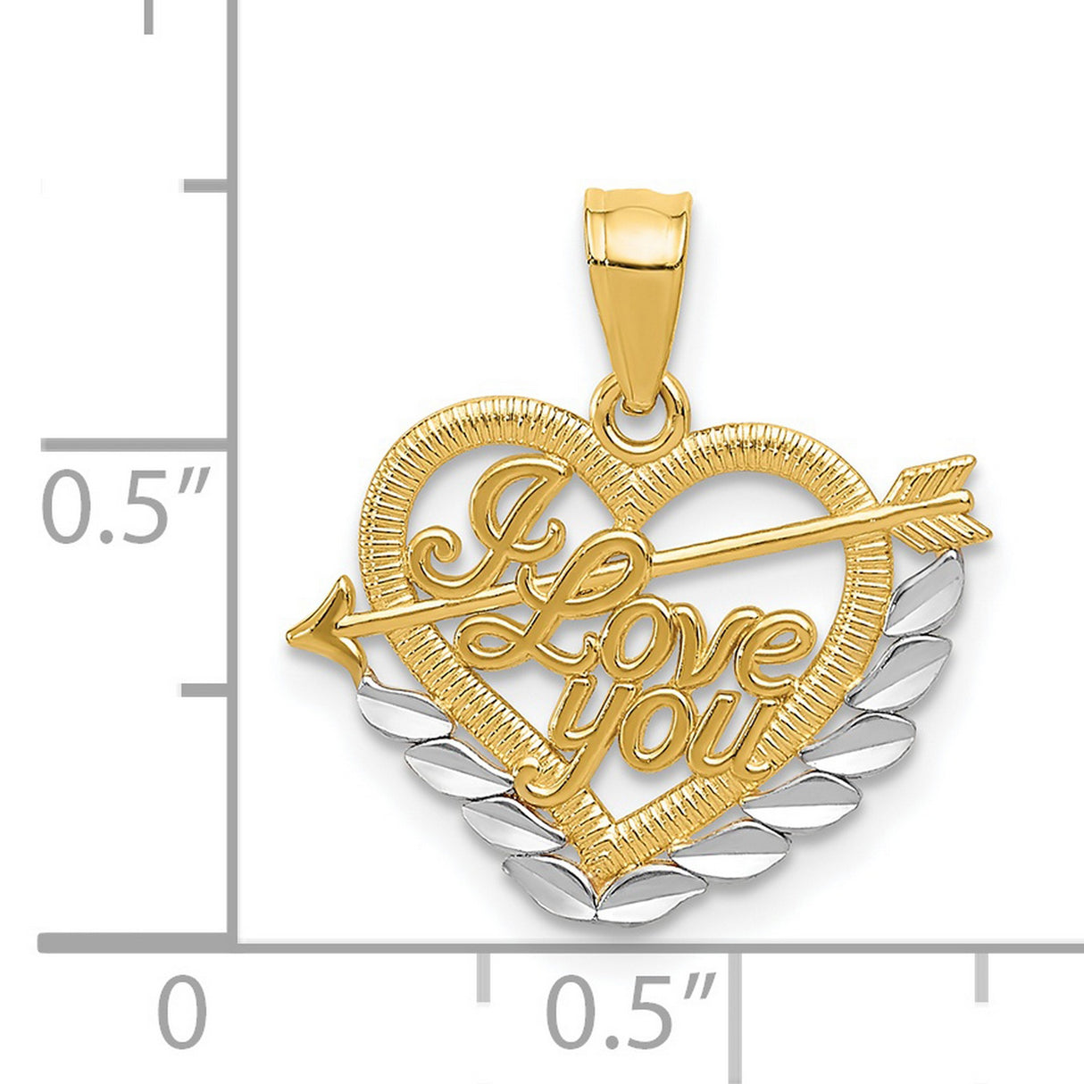 14k Multi-Tone Gold Heart Pendant with Rhodium Accents and Arrow Through Heart Design