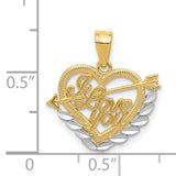 14k Multi-Tone Gold Heart Pendant with Rhodium Accents and Arrow Through Heart Design
