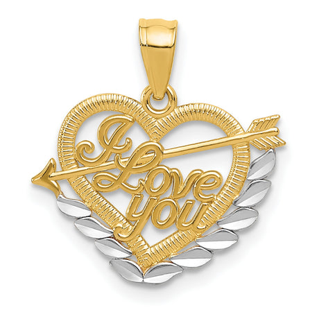 14k Multi-Tone Gold Heart Pendant with Rhodium Accents and Arrow Through Heart Design