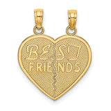 BEST FRIENDS Break-a-part Heart Charm Pendant in Real 14k Yellow Gold