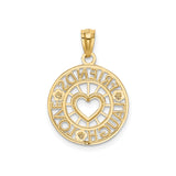 14k Two-Tone Gold Pendant with Heart Laugh Love Friends Design, Circle Rose Charm for Women