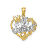 14k Two-Tone Gold Heart Pendant with Butterfly and Sweet 16 Design