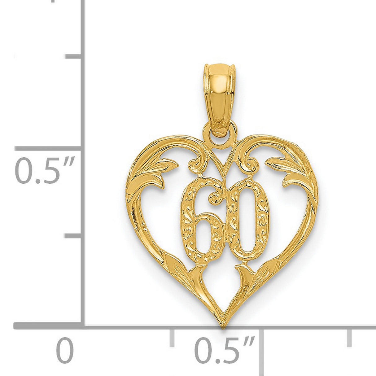 14k Yellow Gold Heart Pendant with Script 60, Filigree Design for Women