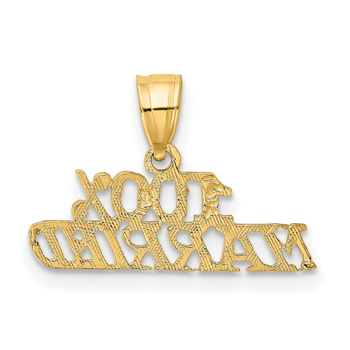 14k Yellow Gold Pendant, 100 Percent Married Text Script, Wedding and Anniversary Charm
