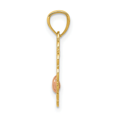14k Two-Tone Gold Heart Pendant with Rose Gold Accent and Filigree Edge, Mom Charm