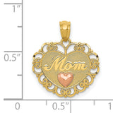 14k Two-Tone Gold Heart Pendant with Rose Gold Accent and Filigree Edge, Mom Charm