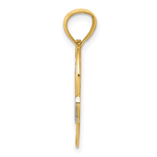 14k Yellow Gold Heart Pendant with Rhodium Accents, Number 1 Mom Script Design