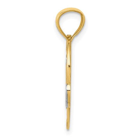 14k Yellow Gold Heart Pendant with Rhodium Accents, Number 1 Mom Script Design