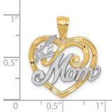 14k Yellow Gold Heart Pendant with Rhodium Accents, Number 1 Mom Script Design