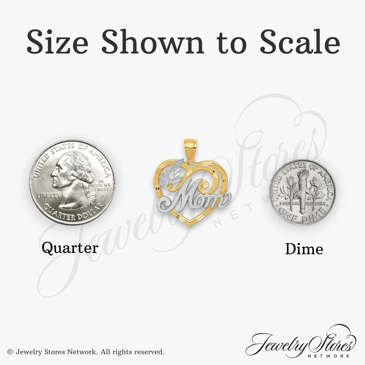 14k Yellow Gold Heart Pendant with Rhodium Accents, Number 1 Mom Script Design