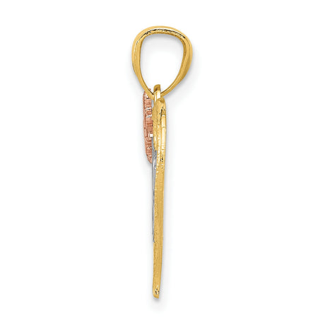 14k Two-Tone Gold Heart Pendant with Mom Script and Butterfly Accent for Women