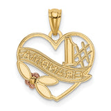 #1 Grandma Words And Rose Flower On Open Heart Shaped Charm Pendant in Real 14k Multi-Tone Gold