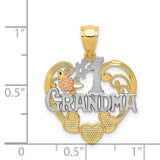 #1 Grandma Words With Rose Flower On Heart Shaped Charm Pendant in Real 14k Multi-Tone Gold