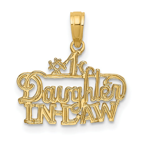 #1 DAUGHTER-IN-LAW Charm Pendant in Real 14k Yellow Gold