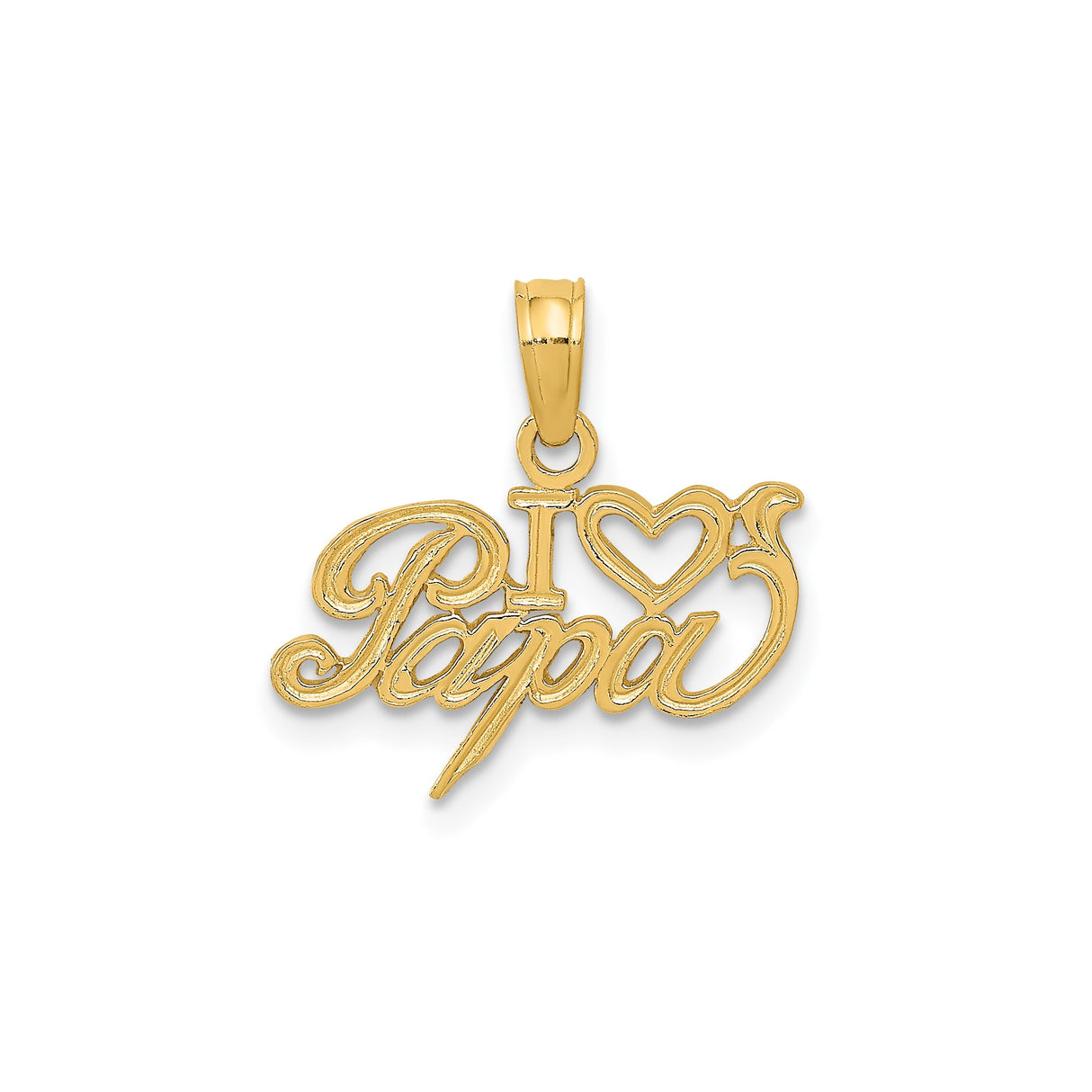 14k Yellow Gold I Love Papa Pendant, Heart Charm with Script Text, Sentimental Jewelry for Dad