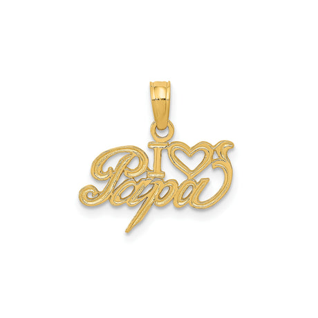 14k Yellow Gold I Love Papa Pendant, Heart Charm with Script Text, Sentimental Jewelry for Dad