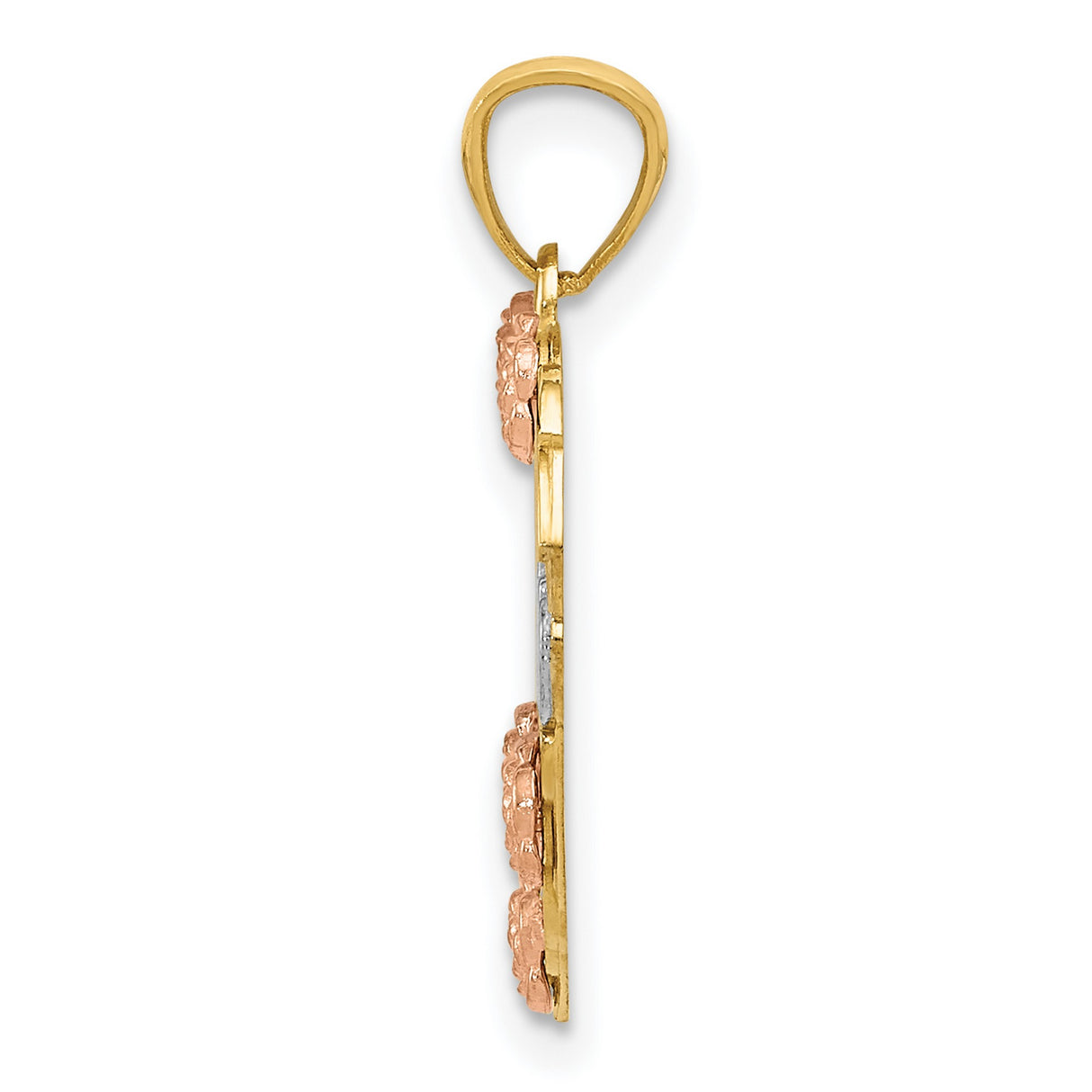 14k Two-Tone Gold Heart Pendant with Rose Gold Flowers and Yellow Gold Leaves, Sister Design