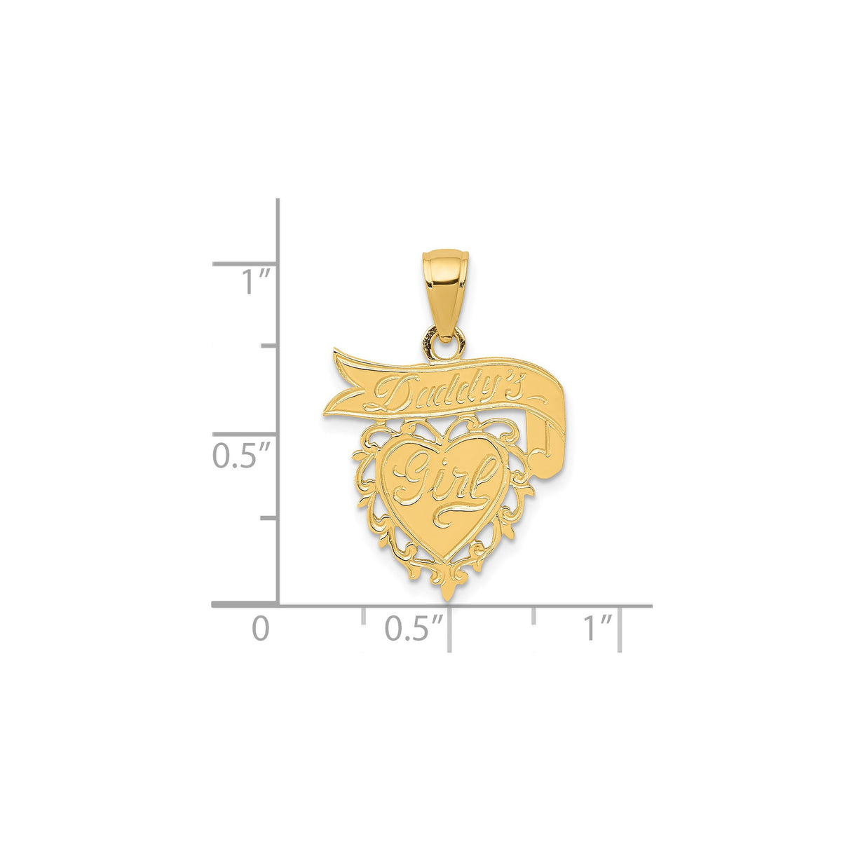 14k Yellow Gold Heart Filigree Pendant, Daddys Girl Charm, Sentimental Jewelry for Women