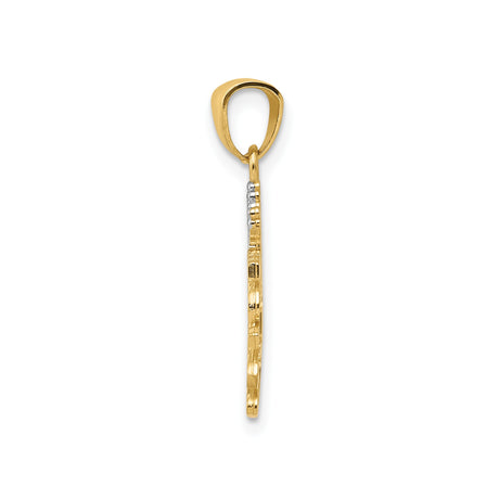 14k Yellow Gold and Rhodium Pendant, Daddys Princess Crown Script Two-Tone Charm