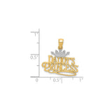 14k Yellow Gold and Rhodium Pendant, Daddys Princess Crown Script Two-Tone Charm