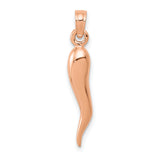 14k Rose Gold Italian Horn Pendant, Traditional Cornicello Good Luck Amulet Charm