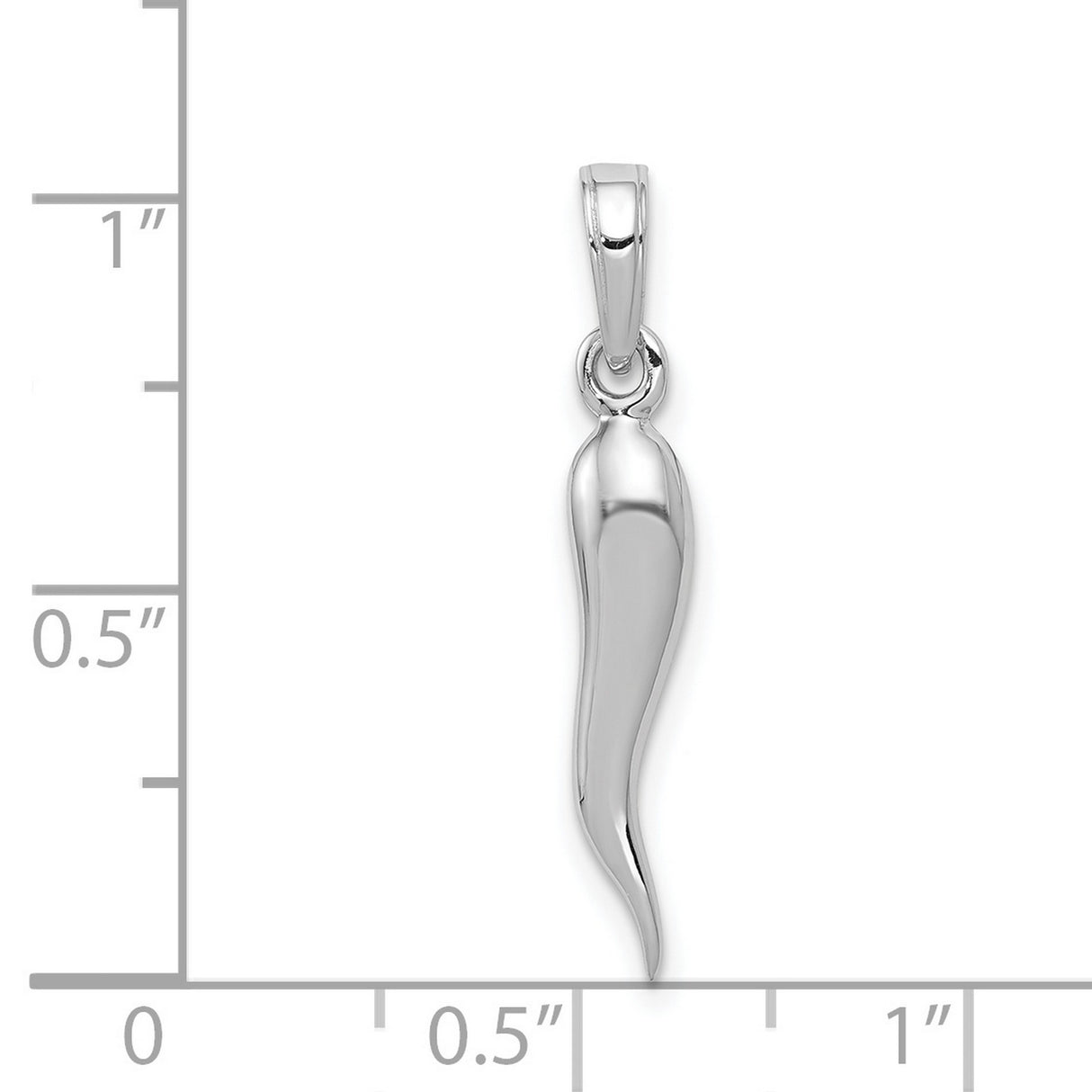 14k White Gold Italian Horn Pendant, Cornicello Amulet Charm for Evil Eye Protection