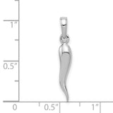 14k White Gold Italian Horn Pendant, Cornicello Amulet Charm for Evil Eye Protection