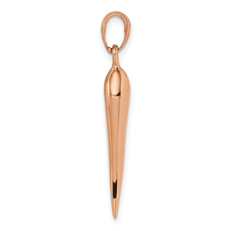 14k Rose Gold Italian Horn Pendant Charm, Polished Cornicello Amulet for Protection and Luck