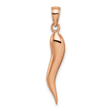 14k Rose Gold Italian Horn Pendant Charm, Polished Cornicello Amulet for Protection and Luck